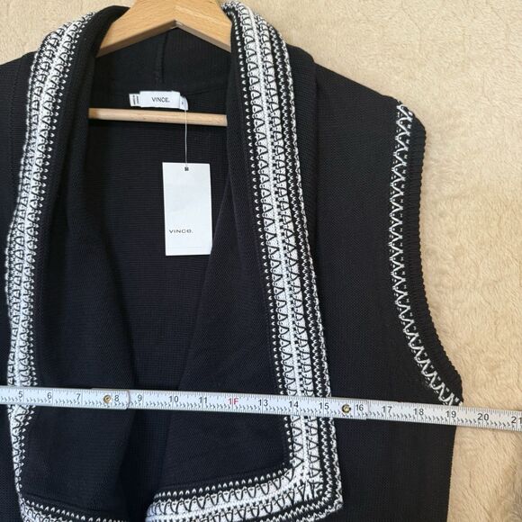 VINCE Sweater Long Vest Textured 100% Cotton NWT Size M Black White $395 - Picture 5 of 12